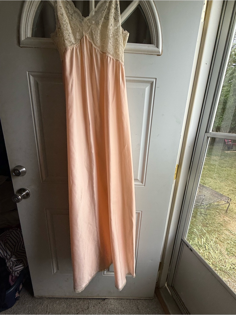 Olga Peach Long Lace-Bodice Slip